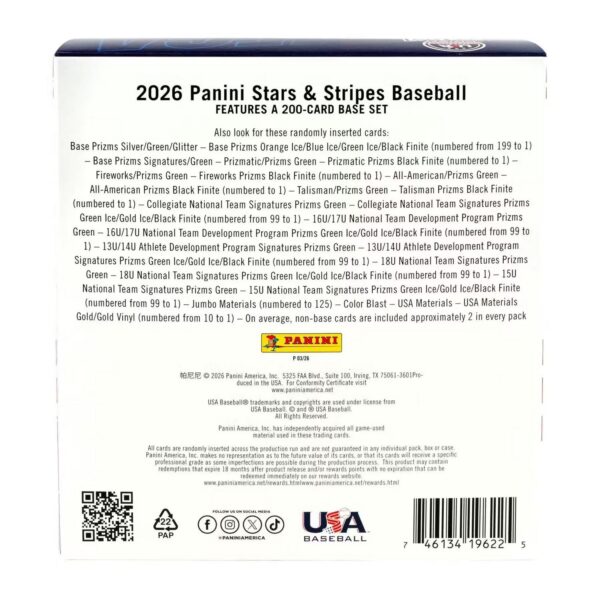 26-usastarstripe-prizm-mega-back 2026 Panini Stars & Stripes Prizm Baseball Mega Box
