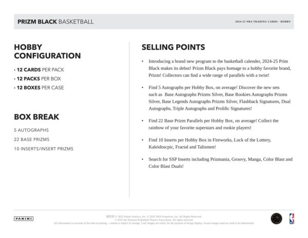 910462-5 2024/25 Panini Prizm Black Basketball Hobby