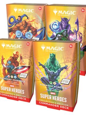 MagicTheGatheringUniversesBeyondMarvelSuperHeroesCollectorCommanderDeckDisplay_4Decks-1 Magic The Gathering Universes Beyond Marvel Super Heroes Collector Commander Deck Display (4 Decks) (Presell)