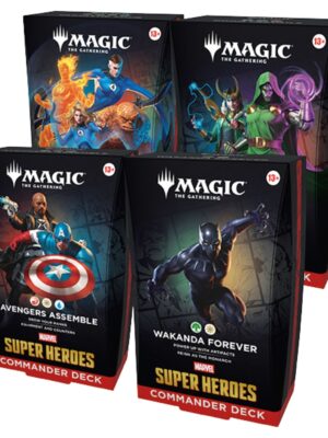 MagicTheGatheringUniversesBeyondMarvelSuperHeroesCommanderDeckDisplay_4Decks Magic The Gathering Universes Beyond Marvel Super Heroes Commander Deck Display (4 Decks) (Presell)