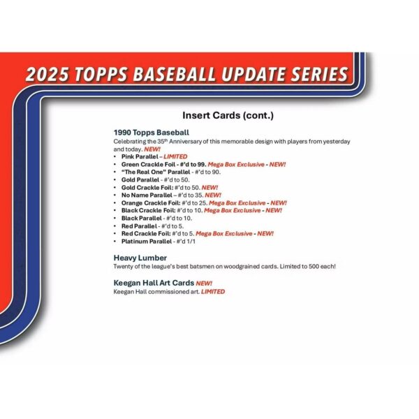 mlbupdateblaster25-5 2025 Topps Update Series Baseball Fat Pack